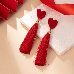 NEW Red Heart Studs with Long Red Tassels Earrings – BOHO Tassel Jewelry